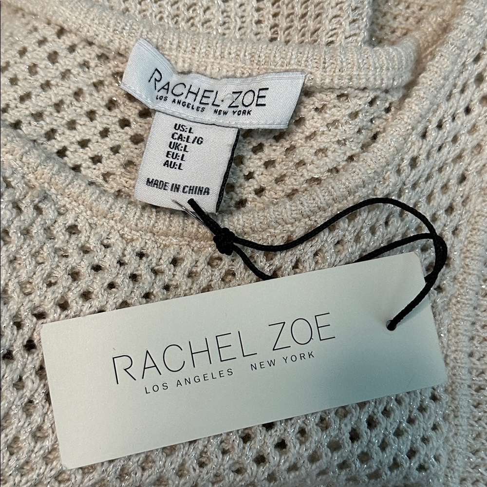 Rachel Zoe Crochet Bodycon Maxi‎ Dress Metallic Tan Size Large - Picture 15 of 16